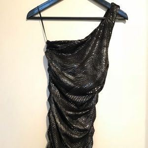 NWT Black Metallic One-shoulder Fitted Dress